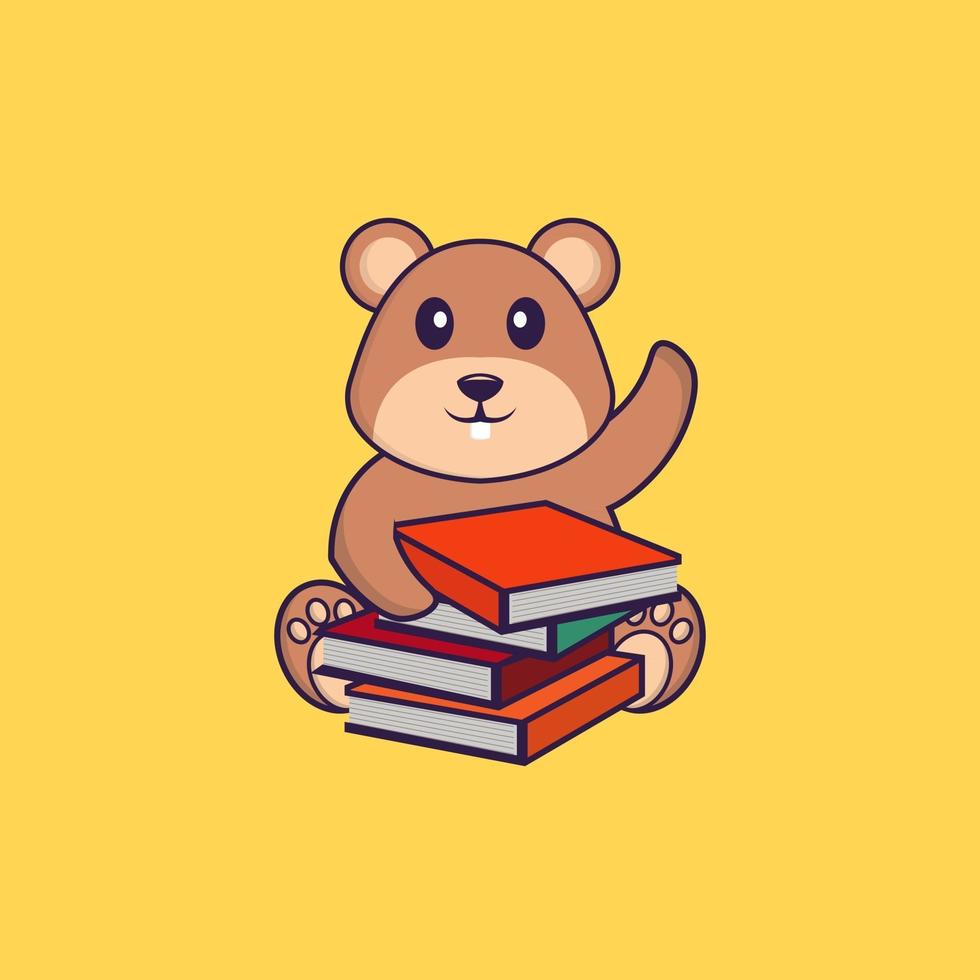 Cute squirrel reading a book. Animal cartoon concept isolated. Can used for t-shirt, greeting card, invitation card or mascot. flat cartoon style vector