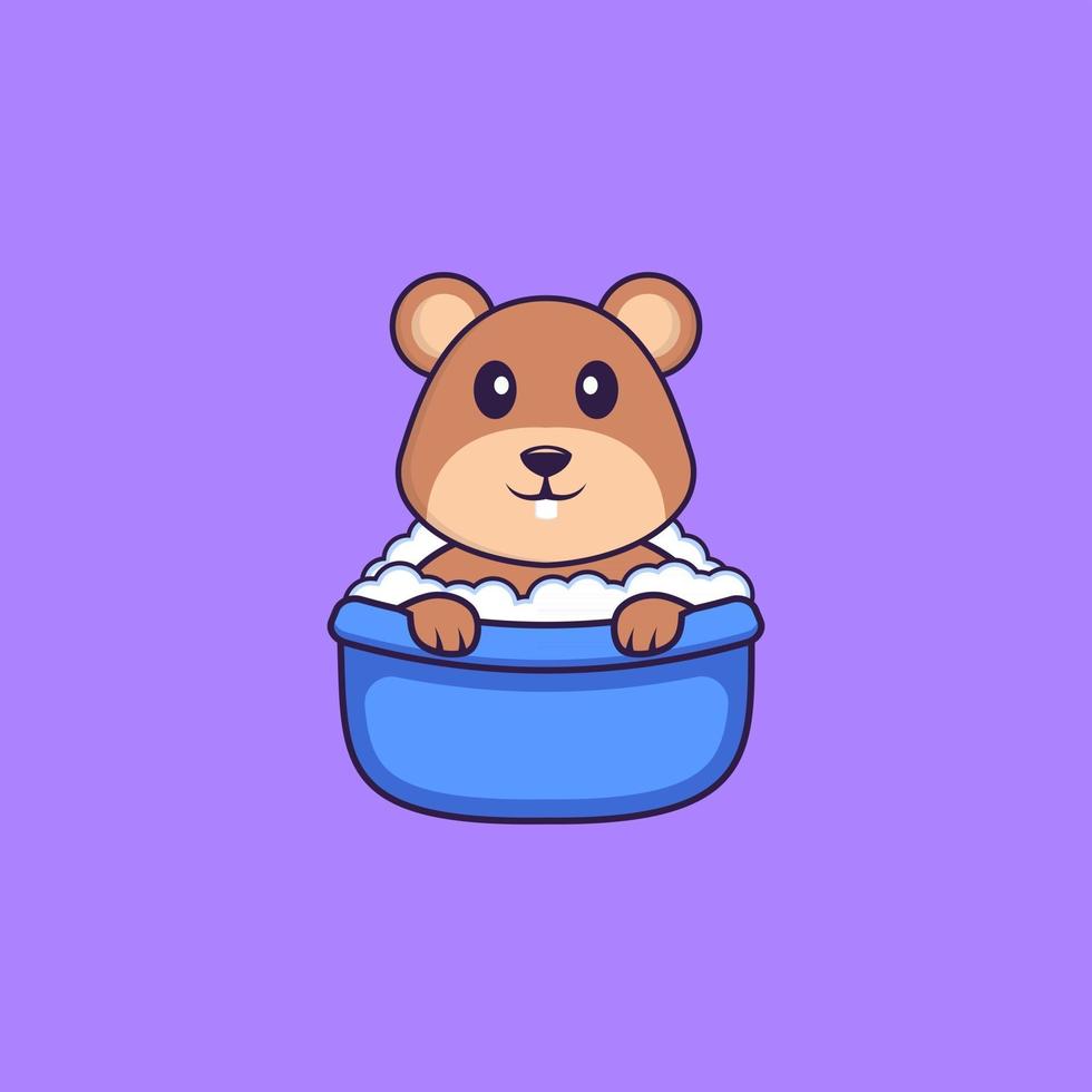 Cute squirrel taking a bath in the bathtub. Animal cartoon concept isolated. Can used for t-shirt, greeting card, invitation card or mascot. Flat Cartoon Style vector