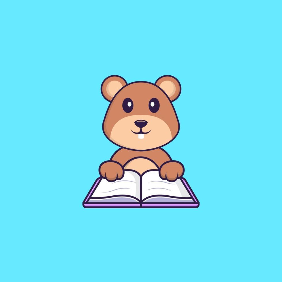 linda ardilla leyendo un libro. aislado concepto de dibujos animados de animales. Puede utilizarse para camiseta, tarjeta de felicitación, tarjeta de invitación o mascota. estilo de dibujos animados plana vector