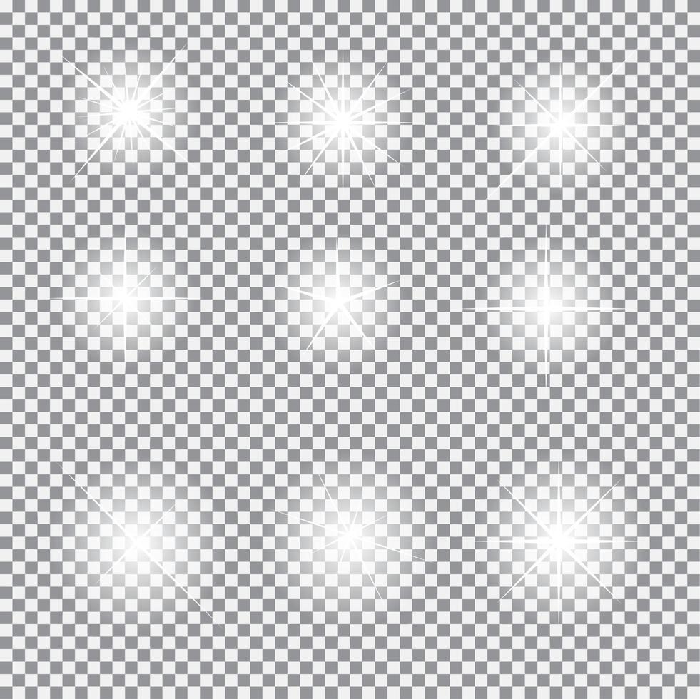 Set of Glowing Light Stars with Sparkles Vector Illustration