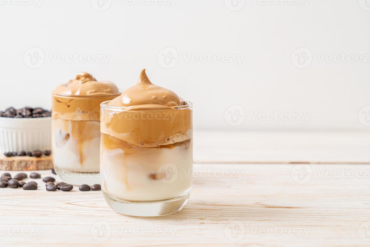 Iced Dalgona Coffee, a trendy fluffy creamy whipped coffee photo