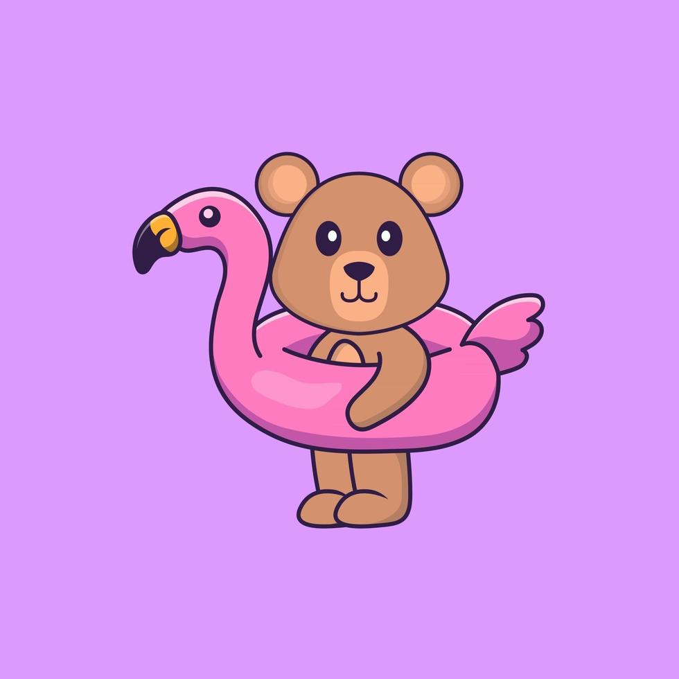 Cute rat With flamingo buoy. Animal cartoon concept isolated. Can used for t-shirt, greeting card, invitation card or mascot. Flat Cartoon Style vector