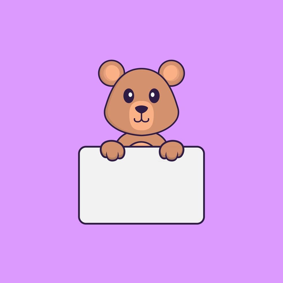 Cute rat holding whiteboard. Animal cartoon concept isolated. Can used for t-shirt, greeting card, invitation card or mascot. Flat Cartoon Style vector