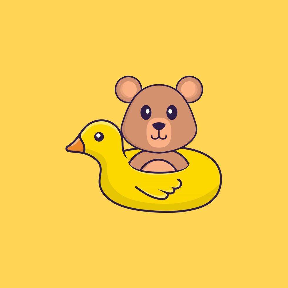 Cute rat With Duck buoy. Animal cartoon concept isolated. Can used for t-shirt, greeting card, invitation card or mascot. Flat Cartoon Style vector