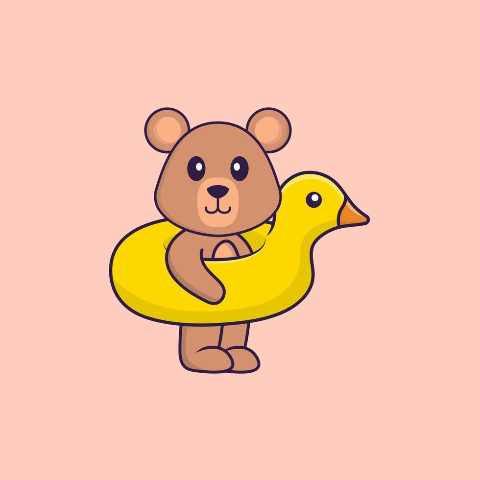 linda rata con boya de pato. aislado concepto de dibujos animados de animales. Puede utilizarse para camiseta, tarjeta de felicitación, tarjeta de invitación o mascota. estilo de dibujos animados plana vector