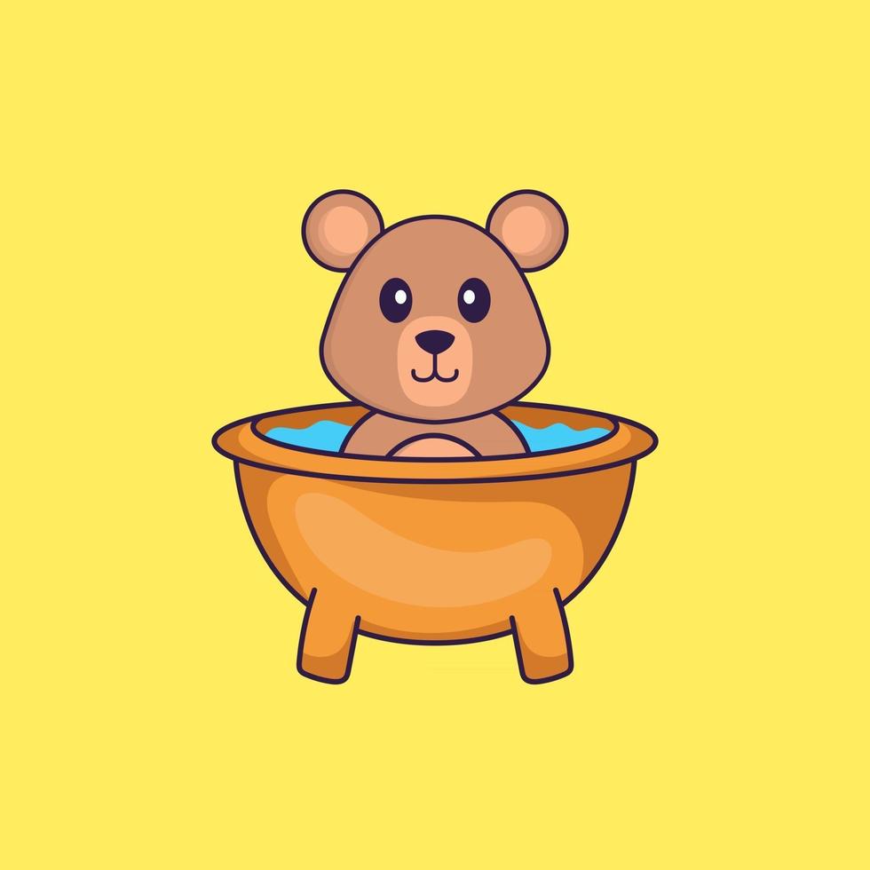 Cute rat taking a bath in the bathtub. Animal cartoon concept isolated. Can used for t-shirt, greeting card, invitation card or mascot. Flat Cartoon Style vector