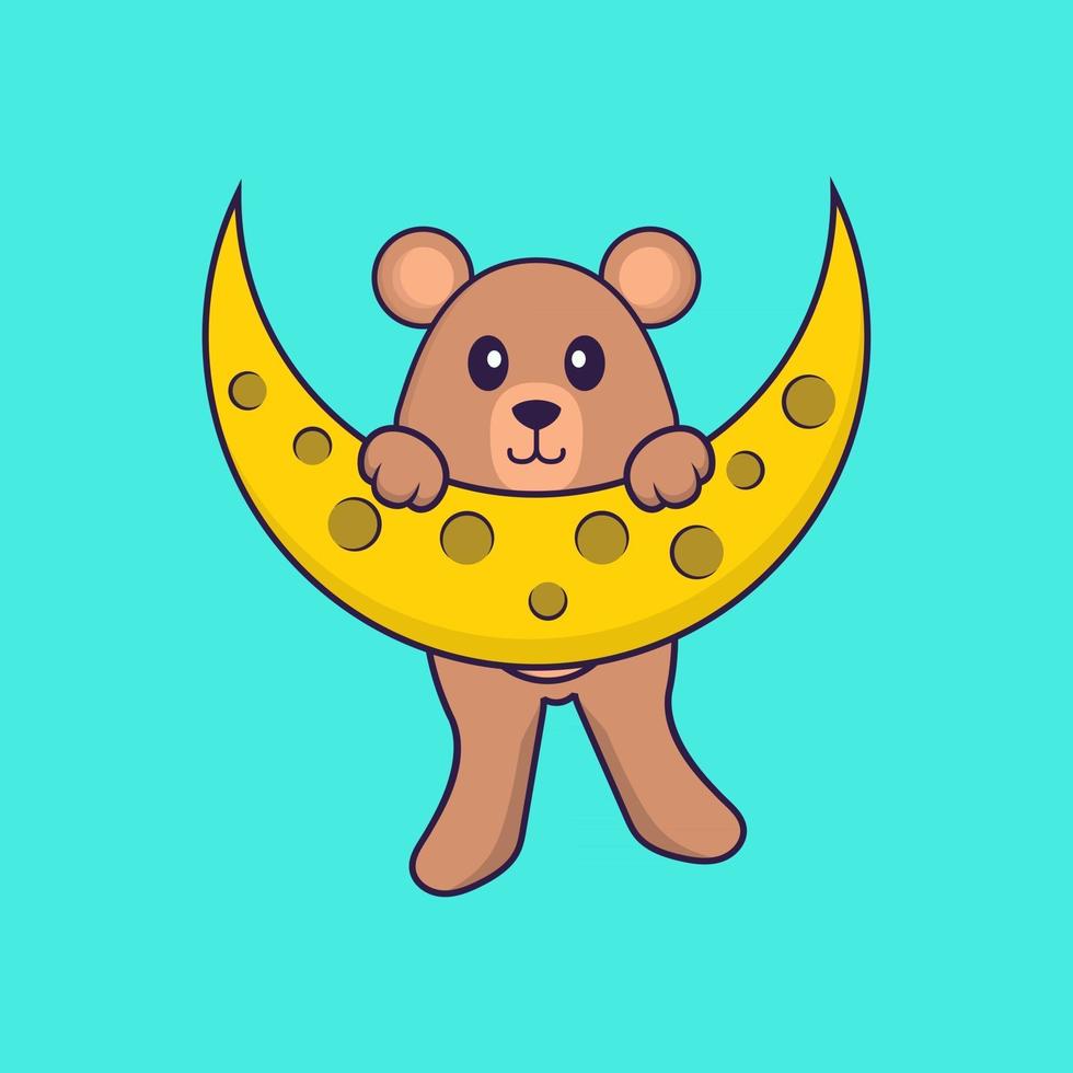 Cute rat is on the moon. Animal cartoon concept isolated. Can used for t-shirt, greeting card, invitation card or mascot. Flat Cartoon Style vector