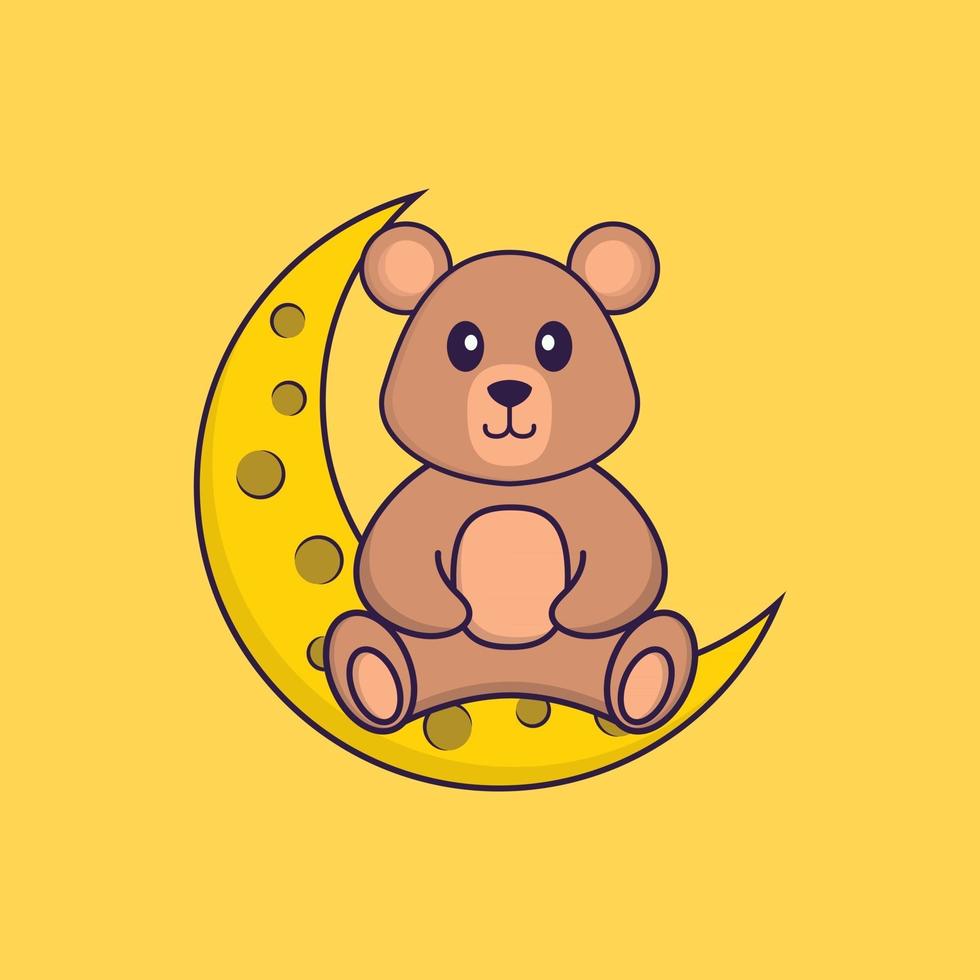 Cute rat is sitting on the moon. Animal cartoon concept isolated. Can used for t-shirt, greeting card, invitation card or mascot. Flat Cartoon Style vector