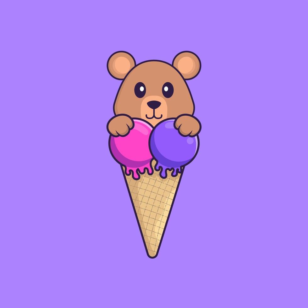 Cute rat with sweet ice cream. Animal cartoon concept isolated. Can used for t-shirt, greeting card, invitation card or mascot. Flat Cartoon Style vector