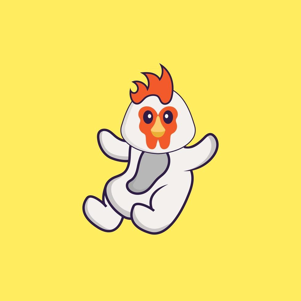 Cute chicken is flying. Animal cartoon concept isolated. Can used for t-shirt, greeting card, invitation card or mascot. Flat Cartoon Style vector