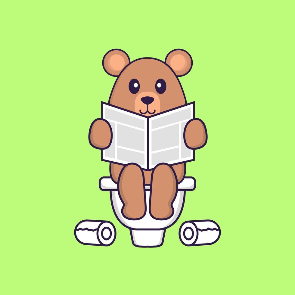 Cute rat Pooping On Toilet and read newspaper. Animal cartoon concept isolated. Can used for t-shirt, greeting card, invitation card or mascot. Flat Cartoon Style vector