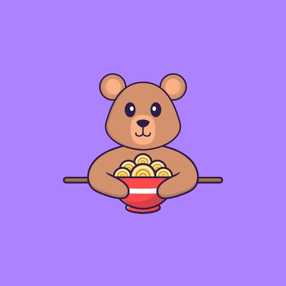 linda rata comiendo fideos ramen. aislado concepto de dibujos animados de animales. Puede utilizarse para camiseta, tarjeta de felicitación, tarjeta de invitación o mascota. estilo de dibujos animados plana vector