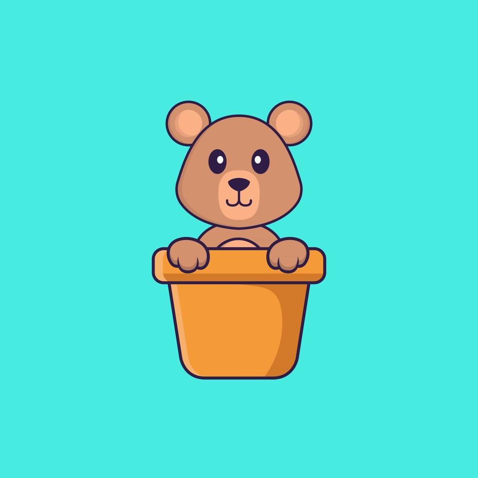 Cute rat in a flower vase. Animal cartoon concept isolated. Can used for t-shirt, greeting card, invitation card or mascot. Flat Cartoon Style vector