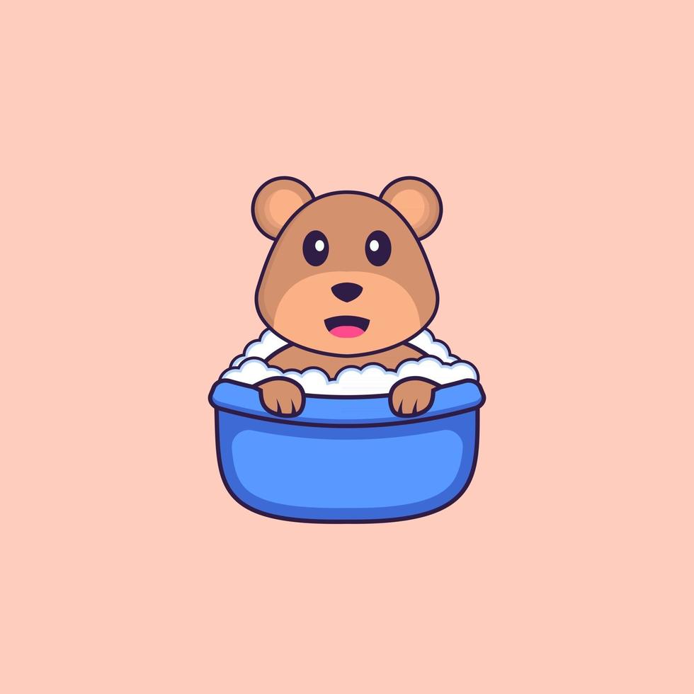 lindo oso tomando un baño en la bañera. aislado concepto de dibujos animados de animales. Puede utilizarse para camiseta, tarjeta de felicitación, tarjeta de invitación o mascota. estilo de dibujos animados plana vector