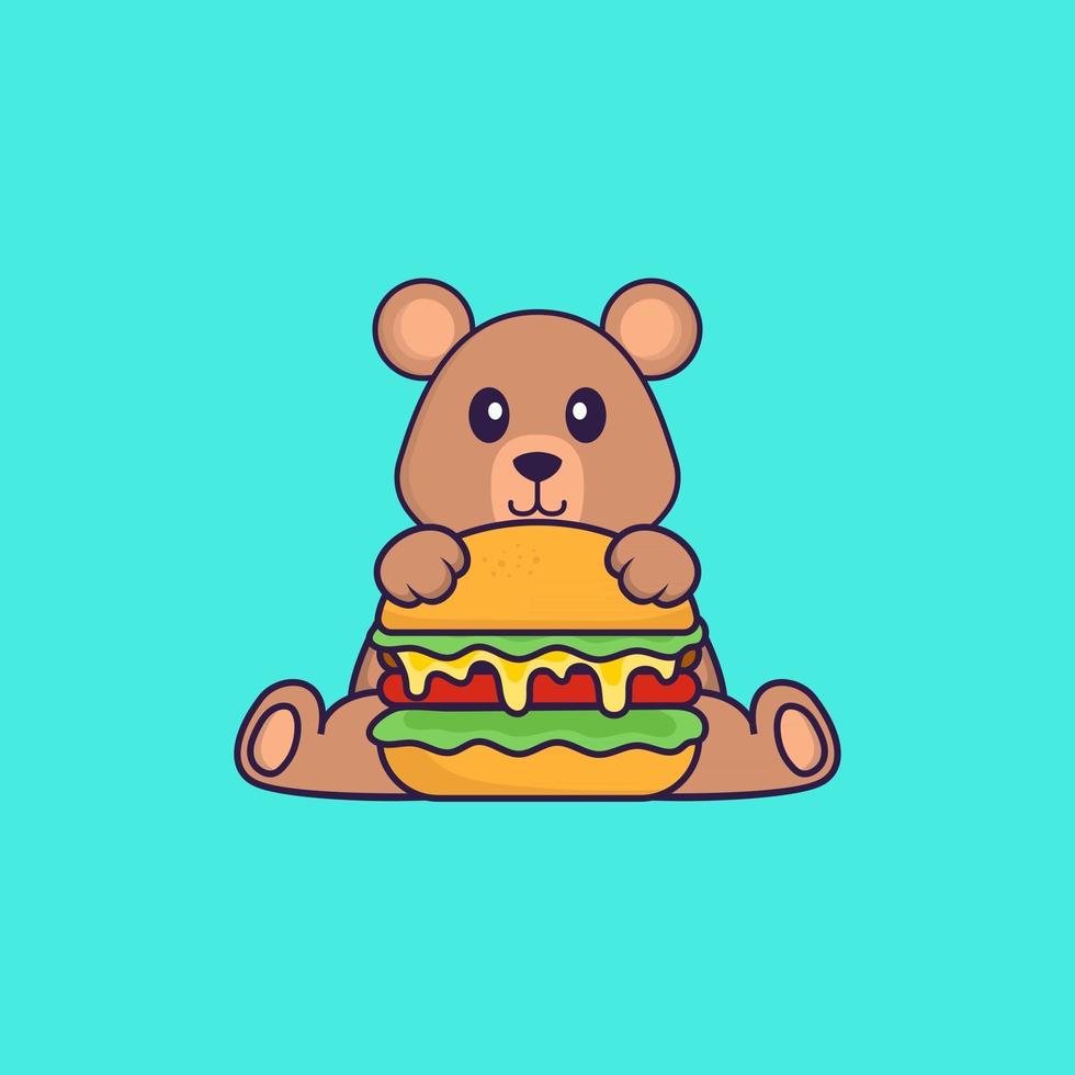 linda rata comiendo hamburguesa. aislado concepto de dibujos animados de animales. Puede utilizarse para camiseta, tarjeta de felicitación, tarjeta de invitación o mascota. estilo de dibujos animados plana vector