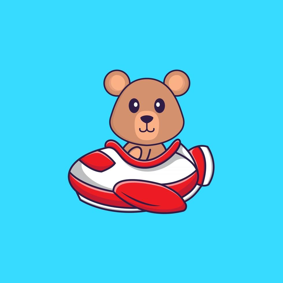 Cute rat flying on a plane. Animal cartoon concept isolated. Can used for t-shirt, greeting card, invitation card or mascot. Flat Cartoon Style vector