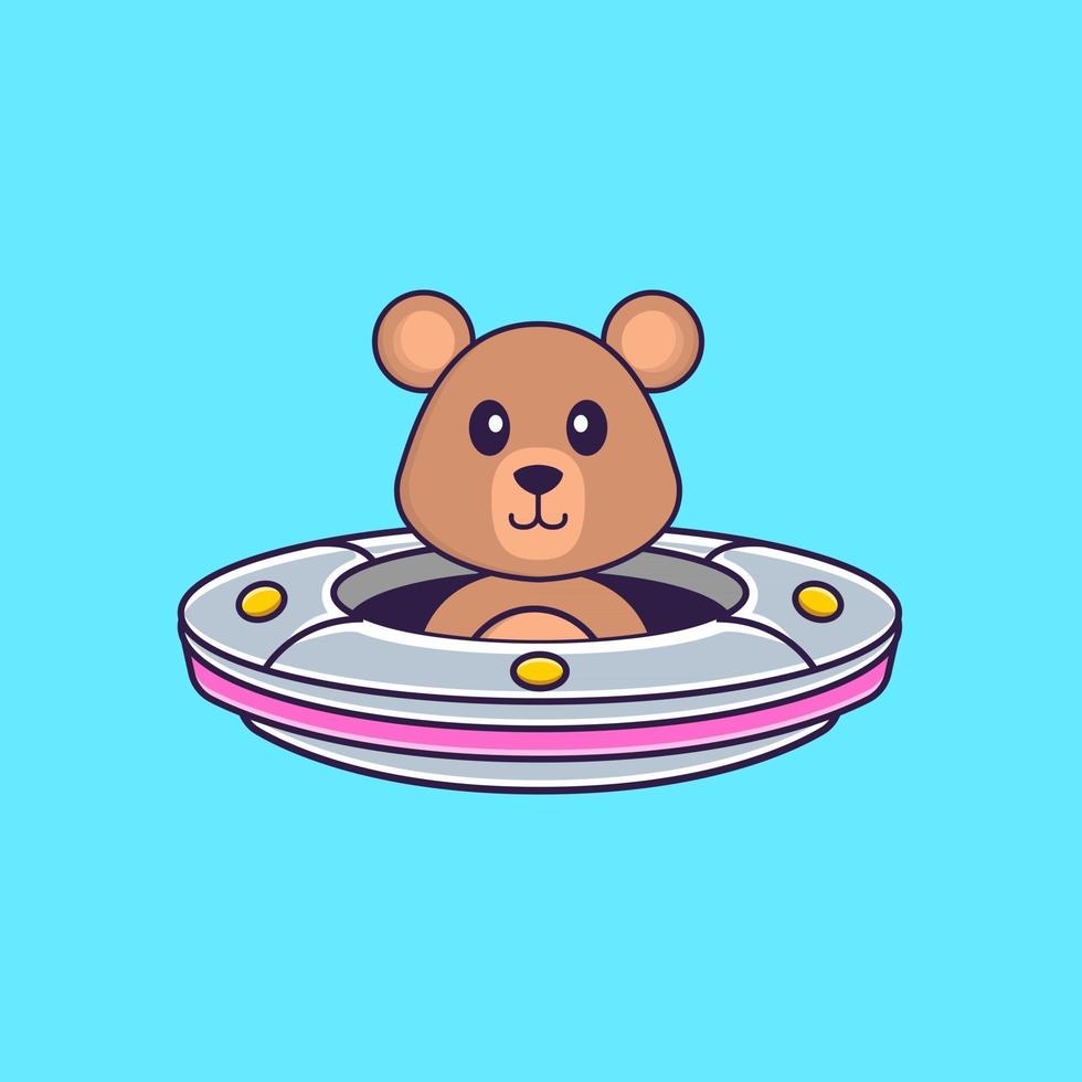 Cute rat Driving Spaceship Ufo. Animal cartoon concept isolated. Can used for t-shirt, greeting card, invitation card or mascot. Flat Cartoon Style vector