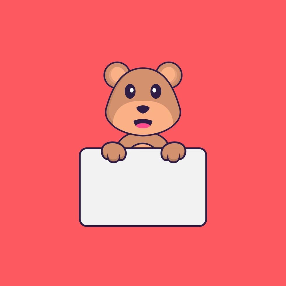 Cute bear holding whiteboard. Animal cartoon concept isolated. Can used for t-shirt, greeting card, invitation card or mascot. Flat Cartoon Style vector