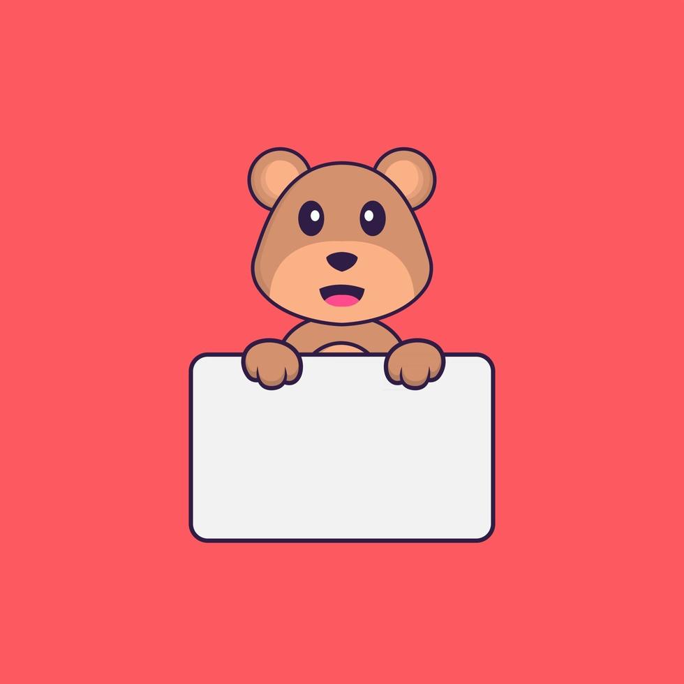 Cute bear holding whiteboard. Animal cartoon concept isolated. Can used for t-shirt, greeting card, invitation card or mascot. Flat Cartoon Style vector