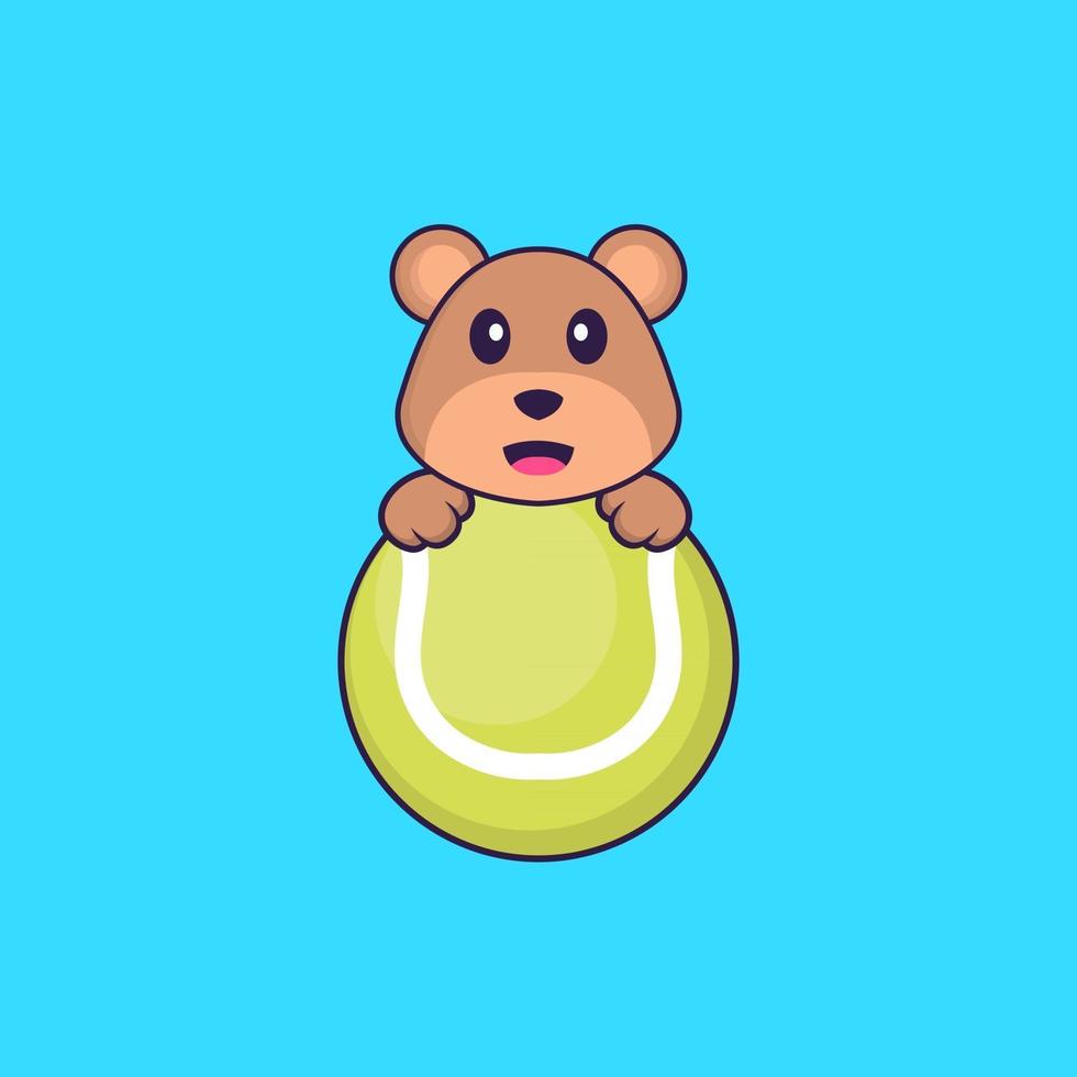 Cute bear playing tennis. Animal cartoon concept isolated. Can used for t-shirt, greeting card, invitation card or mascot. Flat Cartoon Style vector