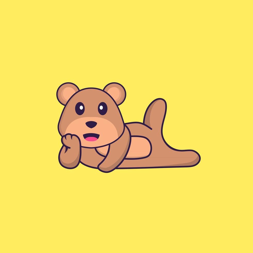 Cute bear lying down. Animal cartoon concept isolated. Can used for t-shirt, greeting card, invitation card or mascot. Flat Cartoon Style vector