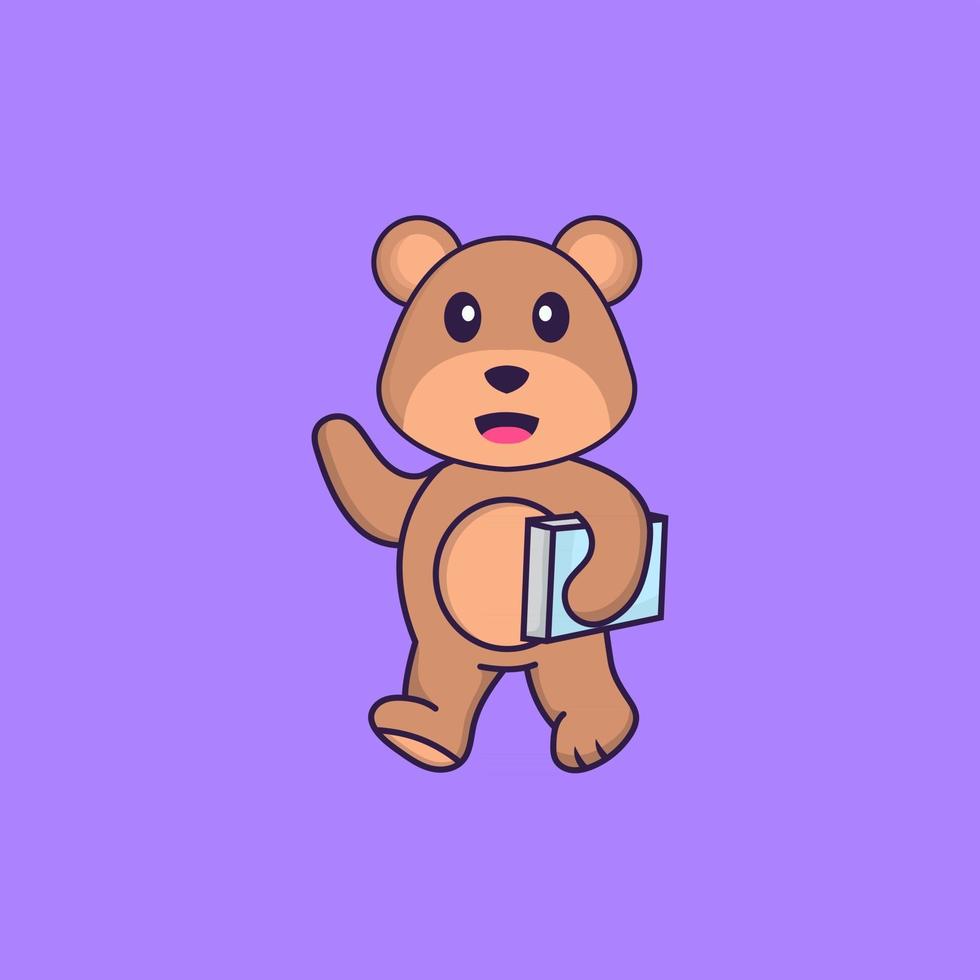 Cute bear holding a book. Animal cartoon concept isolated. Can used for t-shirt, greeting card, invitation card or mascot. Flat Cartoon Style vector