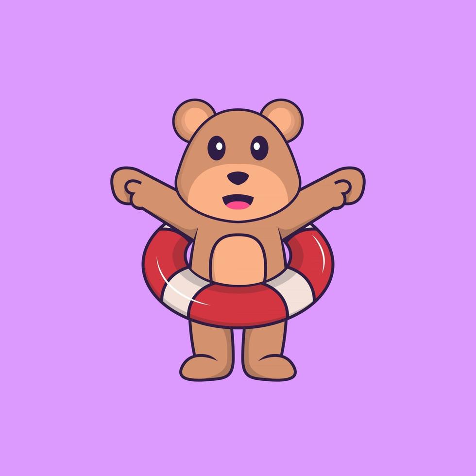 lindo oso usando un flotador. aislado concepto de dibujos animados de animales. Puede utilizarse para camiseta, tarjeta de felicitación, tarjeta de invitación o mascota. estilo de dibujos animados plana vector