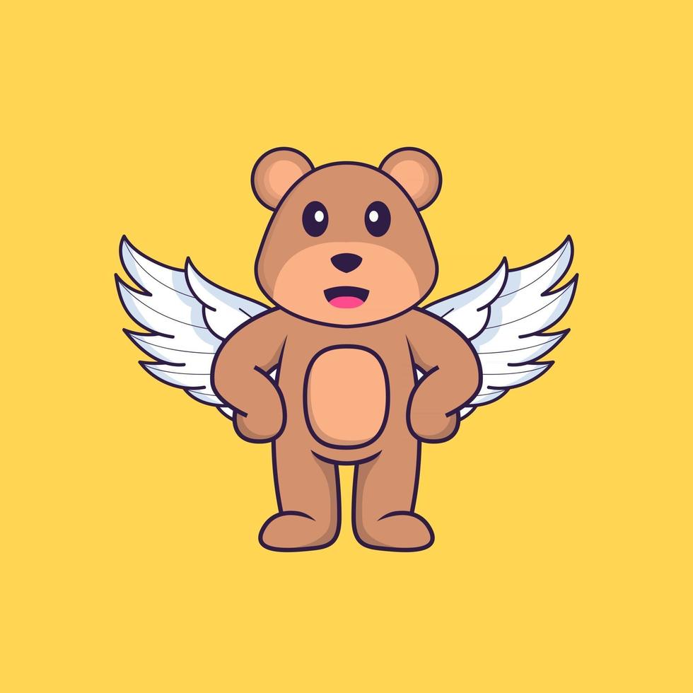 Cute bear using wings. Animal cartoon concept isolated. Can used for t-shirt, greeting card, invitation card or mascot. Flat Cartoon Style vector