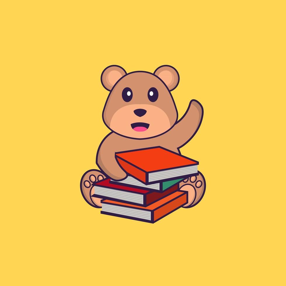 lindo oso leyendo un libro. aislado concepto de dibujos animados de animales. Puede utilizarse para camiseta, tarjeta de felicitación, tarjeta de invitación o mascota. estilo de dibujos animados plana vector