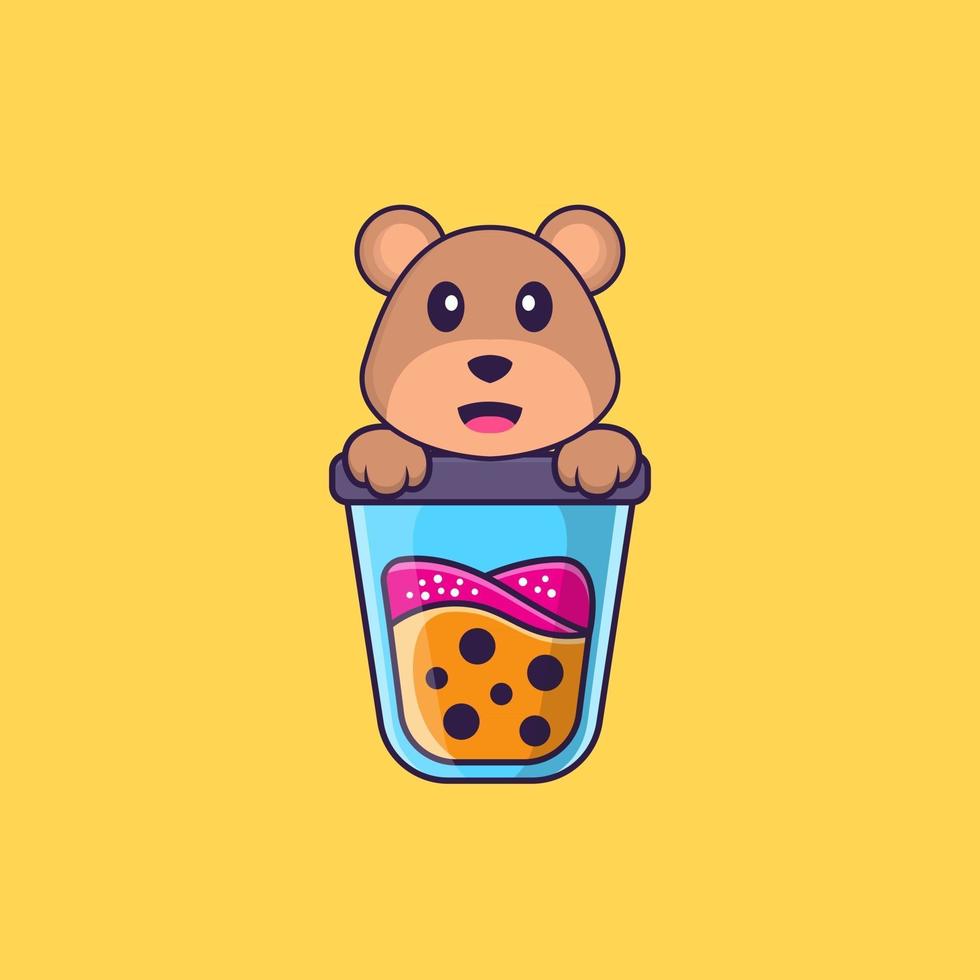 Cute bear Drinking Boba milk tea. Animal cartoon concept isolated. Can used for t-shirt, greeting card, invitation card or mascot. Flat Cartoon Style vector