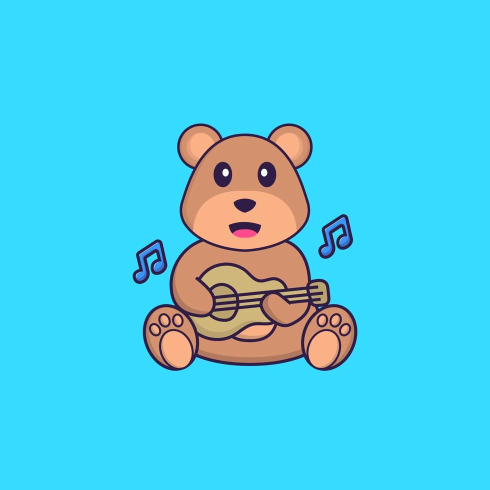 lindo oso tocando la guitarra. aislado concepto de dibujos animados de animales. Puede utilizarse para camiseta, tarjeta de felicitación, tarjeta de invitación o mascota. estilo de dibujos animados plana vector