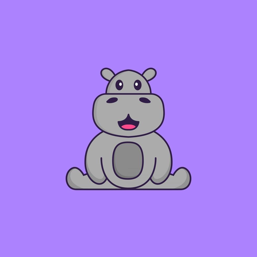 Cute hippopotamus is sitting. Animal cartoon concept isolated. Can used for t-shirt, greeting card, invitation card or mascot. Flat Cartoon Style vector