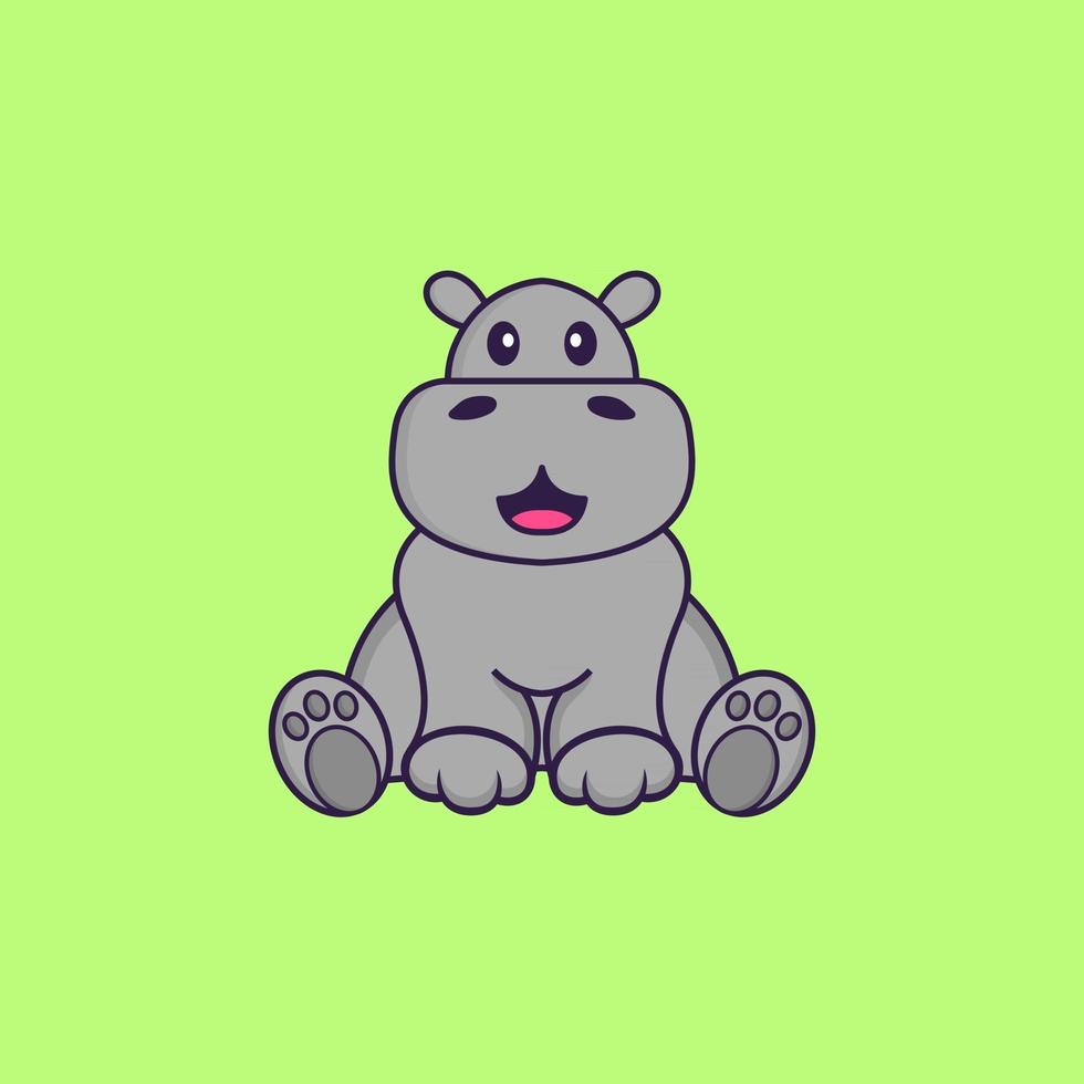 lindo hipopótamo está sentado. aislado concepto de dibujos animados de animales. Puede utilizarse para camiseta, tarjeta de felicitación, tarjeta de invitación o mascota. estilo de dibujos animados plana vector