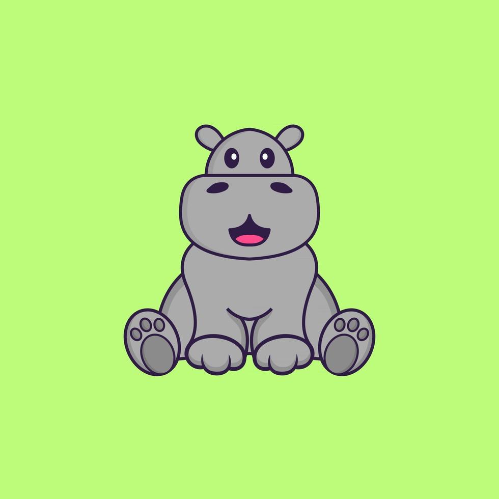 Cute hippopotamus is sitting. Animal cartoon concept isolated. Can used for t-shirt, greeting card, invitation card or mascot. Flat Cartoon Style vector