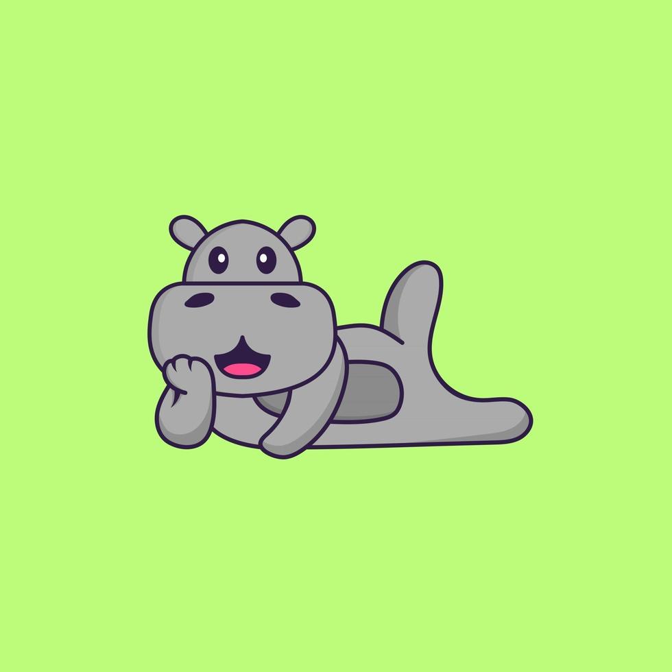 Cute hippopotamus lying down. Animal cartoon concept isolated. Can used for t-shirt, greeting card, invitation card or mascot. Flat Cartoon Style vector