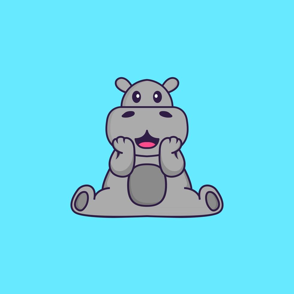 Cute hippopotamus is sitting. Animal cartoon concept isolated. Can used for t-shirt, greeting card, invitation card or mascot. Flat Cartoon Style vector