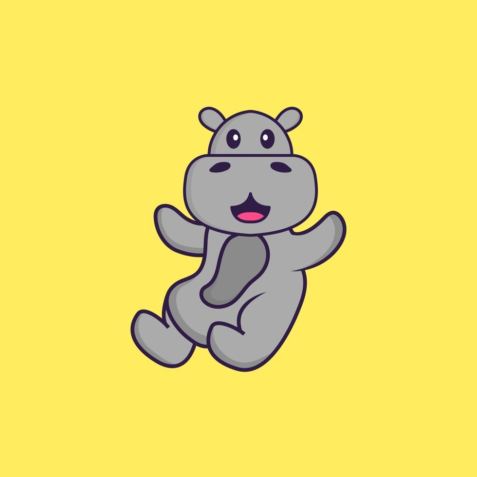 Cute hippopotamus is flying. Animal cartoon concept isolated. Can used for t-shirt, greeting card, invitation card or mascot. Flat Cartoon Style vector