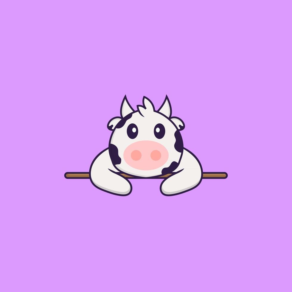 Cute cow lying down. Animal cartoon concept isolated. Can used for t-shirt, greeting card, invitation card or mascot. Flat Cartoon Style vector