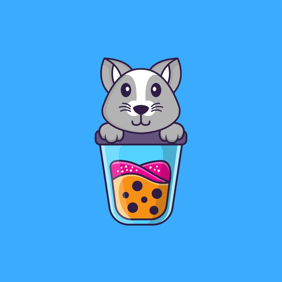 linda rata bebiendo té con leche de boba. aislado concepto de dibujos animados de animales. Puede utilizarse para camiseta, tarjeta de felicitación, tarjeta de invitación o mascota. estilo de dibujos animados plana vector