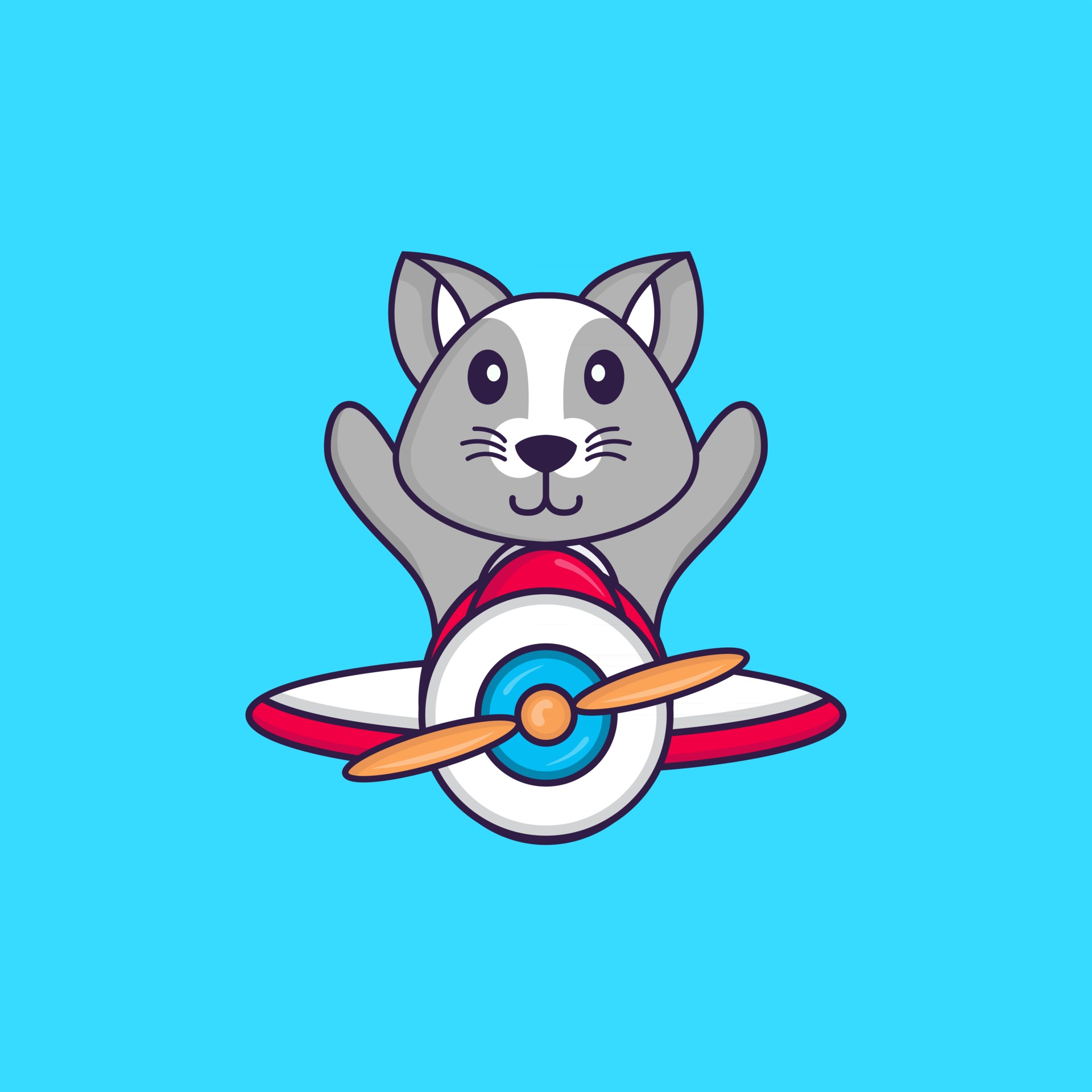 Cute rat flying on a plane. Animal cartoon concept isolated. Can used for tshirt, greeting card