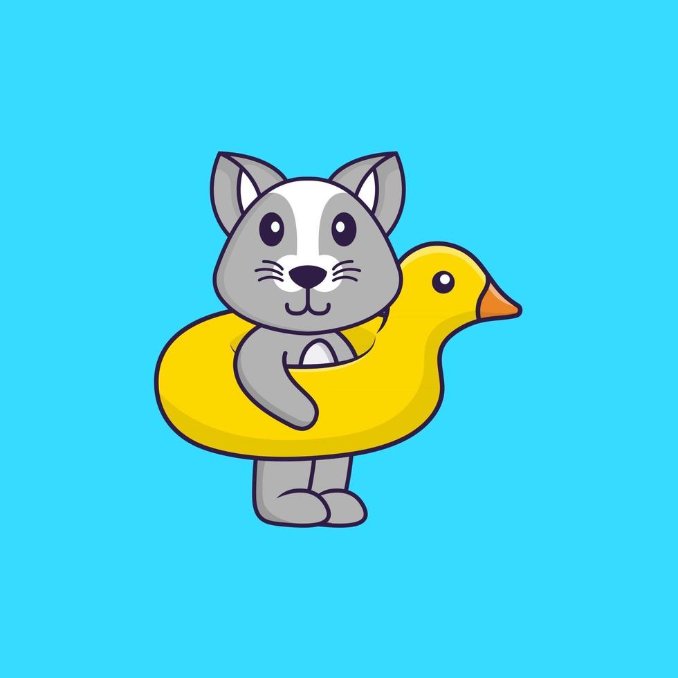 Cute rat With Duck buoy. Animal cartoon concept isolated. Can used for t-shirt, greeting card, invitation card or mascot. Flat Cartoon Style vector