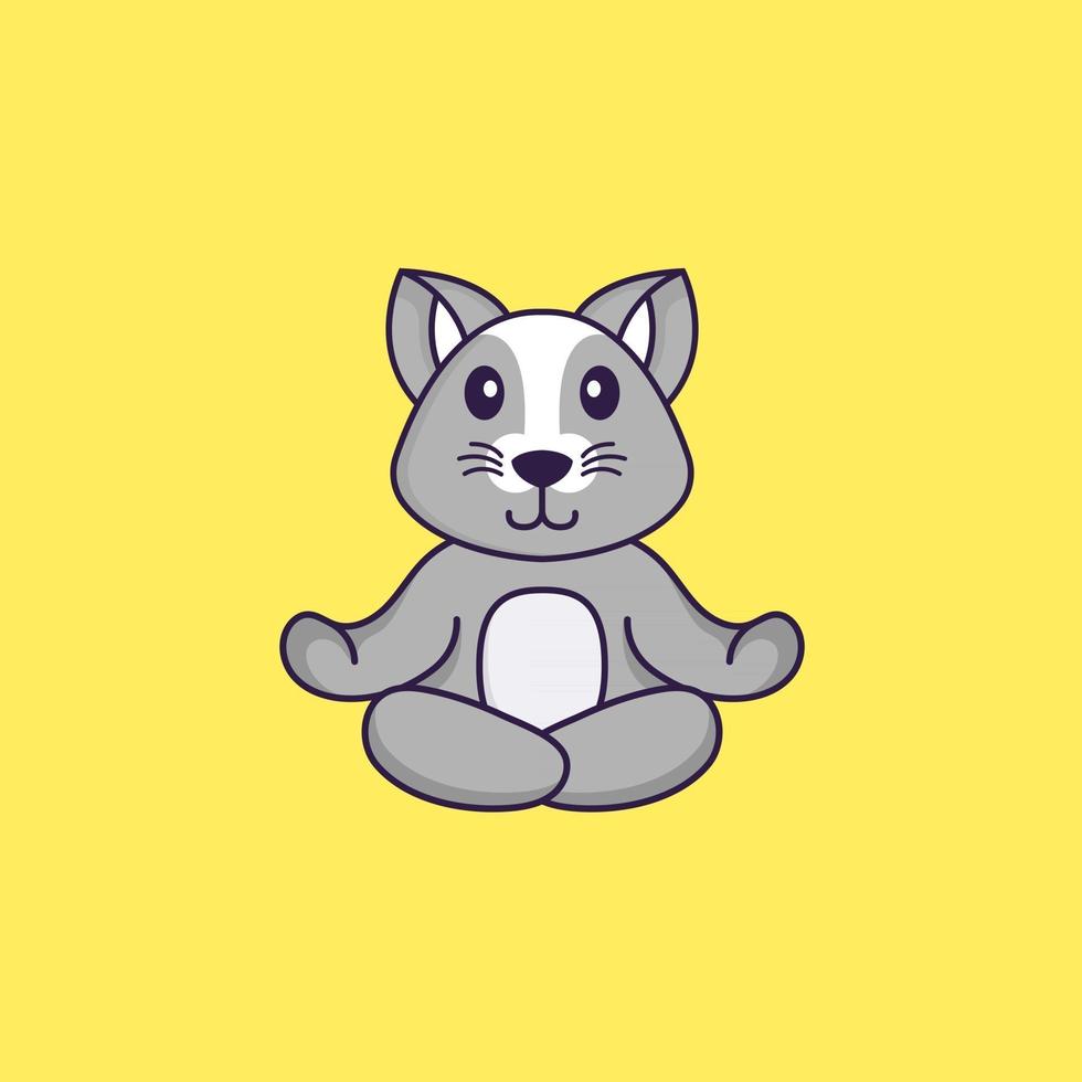 Cute rat is meditating or doing yoga. Animal cartoon concept isolated. Can used for t-shirt, greeting card, invitation card or mascot. Flat Cartoon Style vector