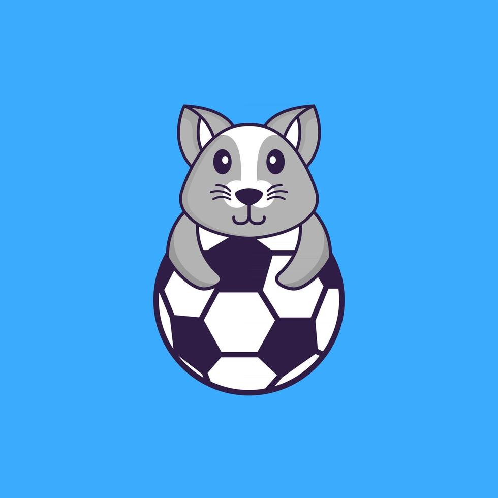 Cute rat playing soccer. Animal cartoon concept isolated. Can used for t-shirt, greeting card, invitation card or mascot. Flat Cartoon Style vector