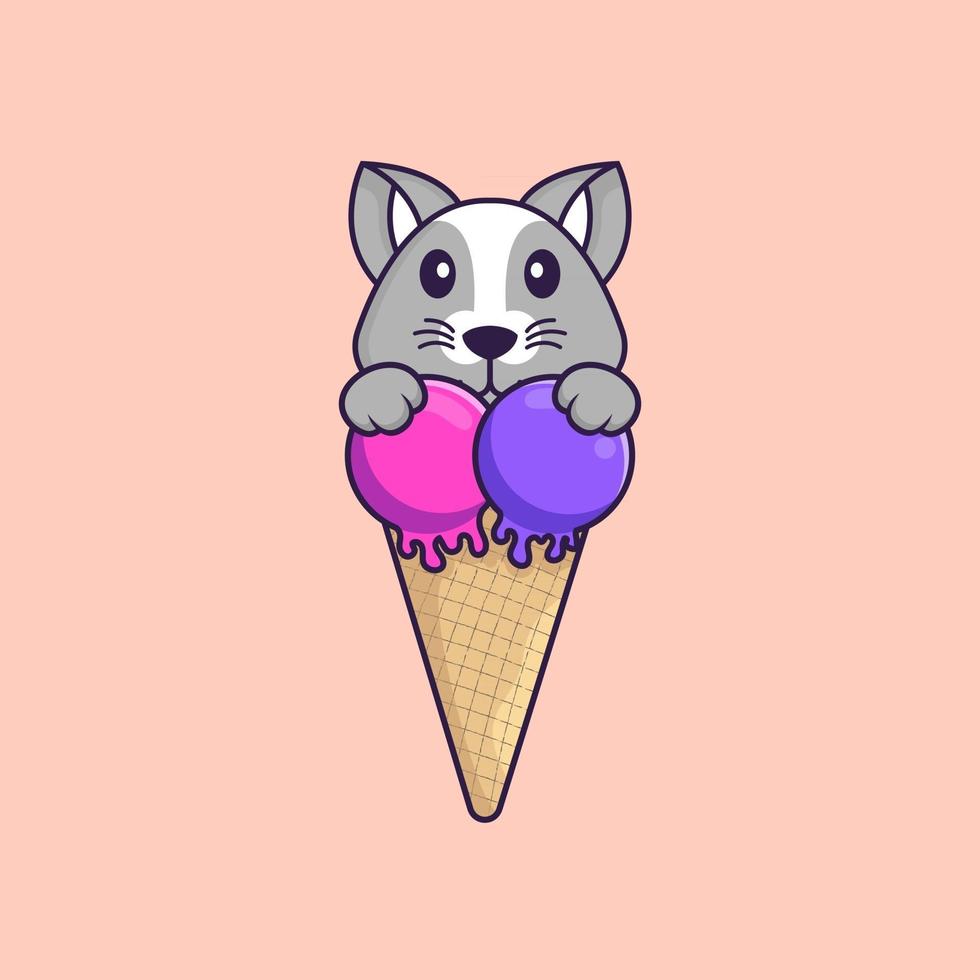 linda rata con helado dulce. aislado concepto de dibujos animados de animales. Puede utilizarse para camiseta, tarjeta de felicitación, tarjeta de invitación o mascota. estilo de dibujos animados plana vector