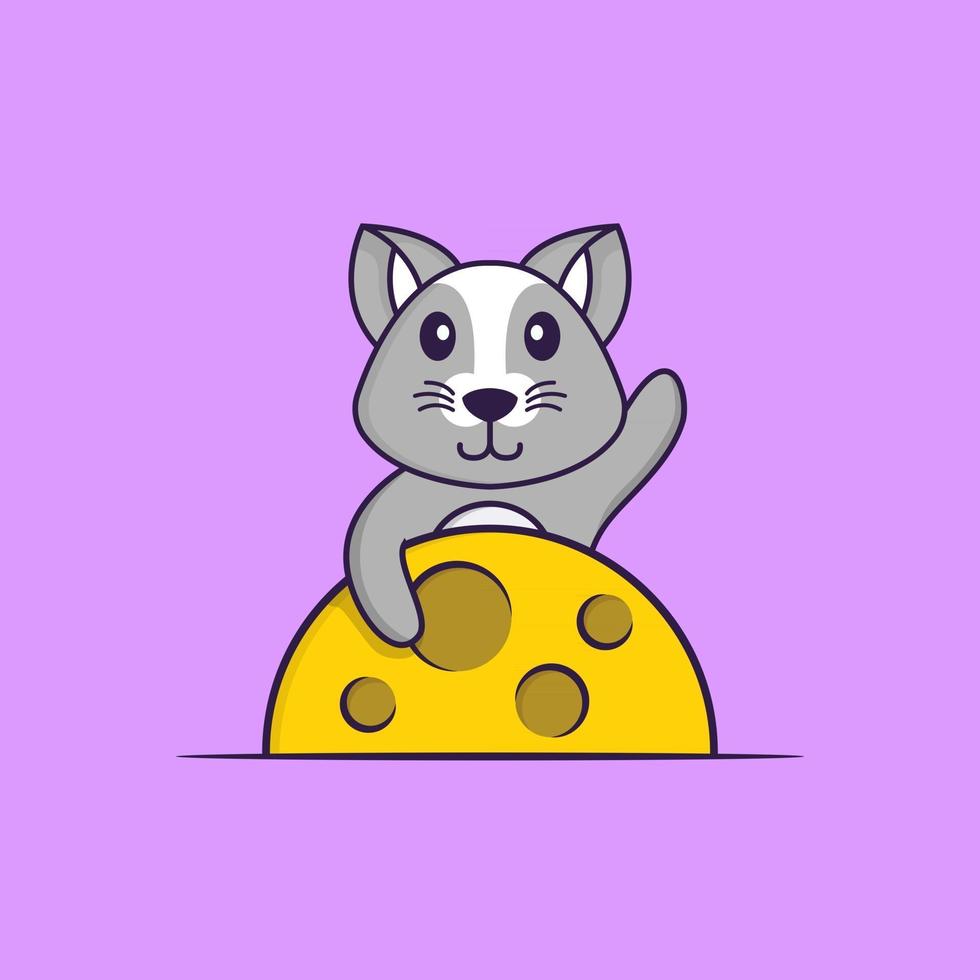 Cute rat is on the moon. Animal cartoon concept isolated. Can used for t-shirt, greeting card, invitation card or mascot. Flat Cartoon Style vector