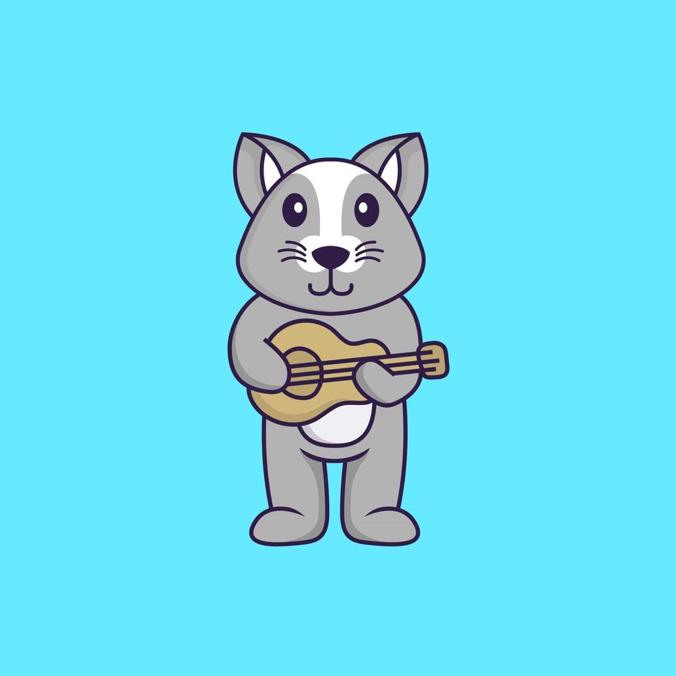 Cute rat playing guitar. Animal cartoon concept isolated. Can used for t-shirt, greeting card, invitation card or mascot. Flat Cartoon Style vector