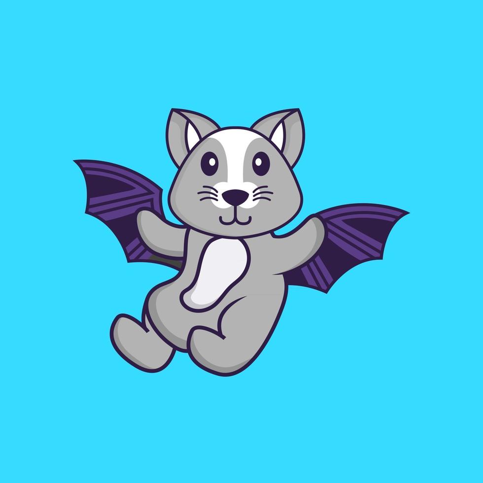Cute rat is flying with wings. Animal cartoon concept isolated. Can used for t-shirt, greeting card, invitation card or mascot. Flat Cartoon Style vector