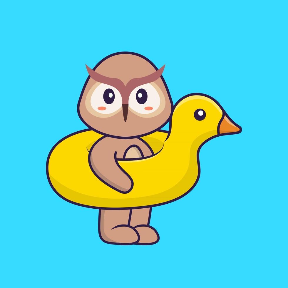 Cute owl With Duck buoy. Animal cartoon concept isolated. Can used for  t-shirt, greeting card, invitation card or mascot. Flat Cartoon Style  2913926 Vector Art at Vecteezy
