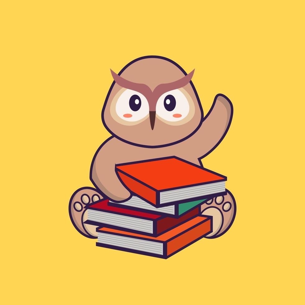 Cute owl reading a book. Animal cartoon concept isolated. Can used for t-shirt, greeting card, invitation card or mascot. flat cartoon style vector
