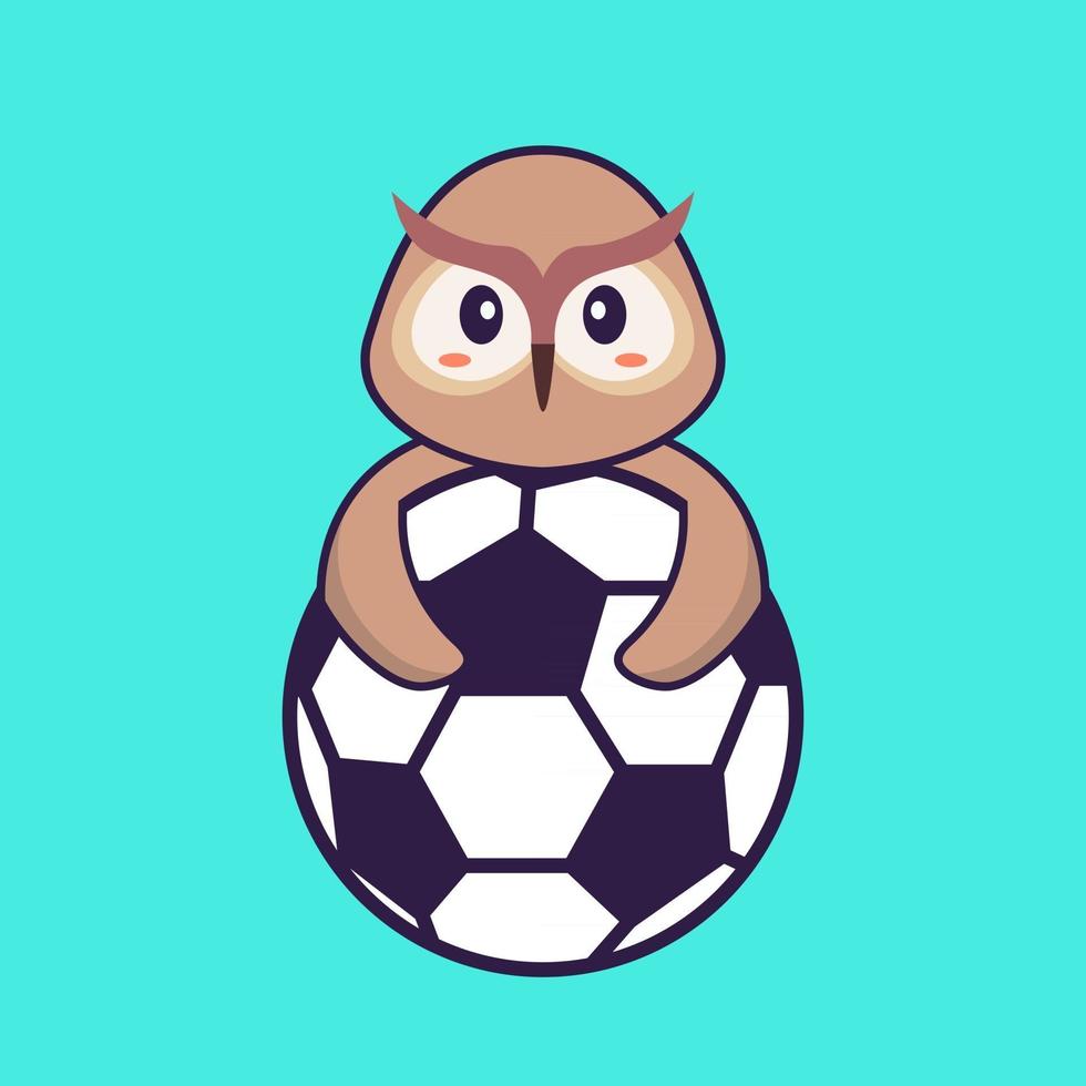 Cute owl playing soccer. Animal cartoon concept isolated. Can used for t-shirt, greeting card, invitation card or mascot. Flat Cartoon Style vector